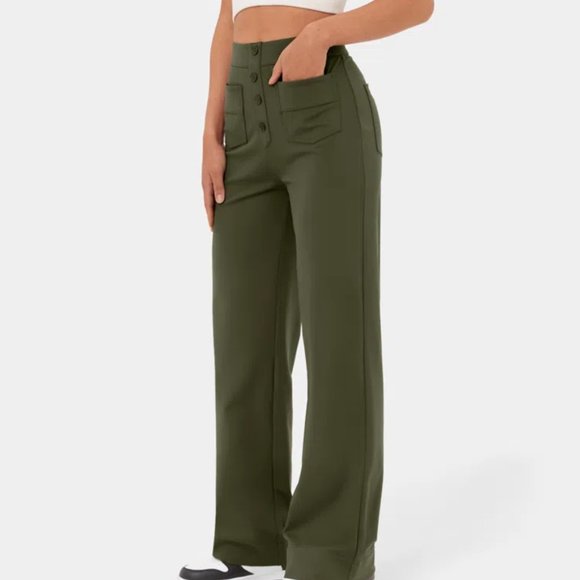 HALARA Women's High Waisted Button Multiple Pockets Straight Leg Casual Pants - Picture 5 of 14